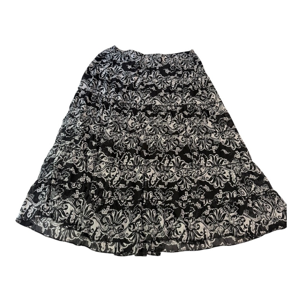 Boho Emma James Skirt Regular 14 Black White Paisley Floral Tiered‎ Maxi